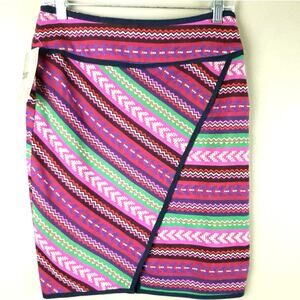 NEW Bar III Faux Wrap Asymmetrical Embroidered Tribal Aztec Striped Skirt M